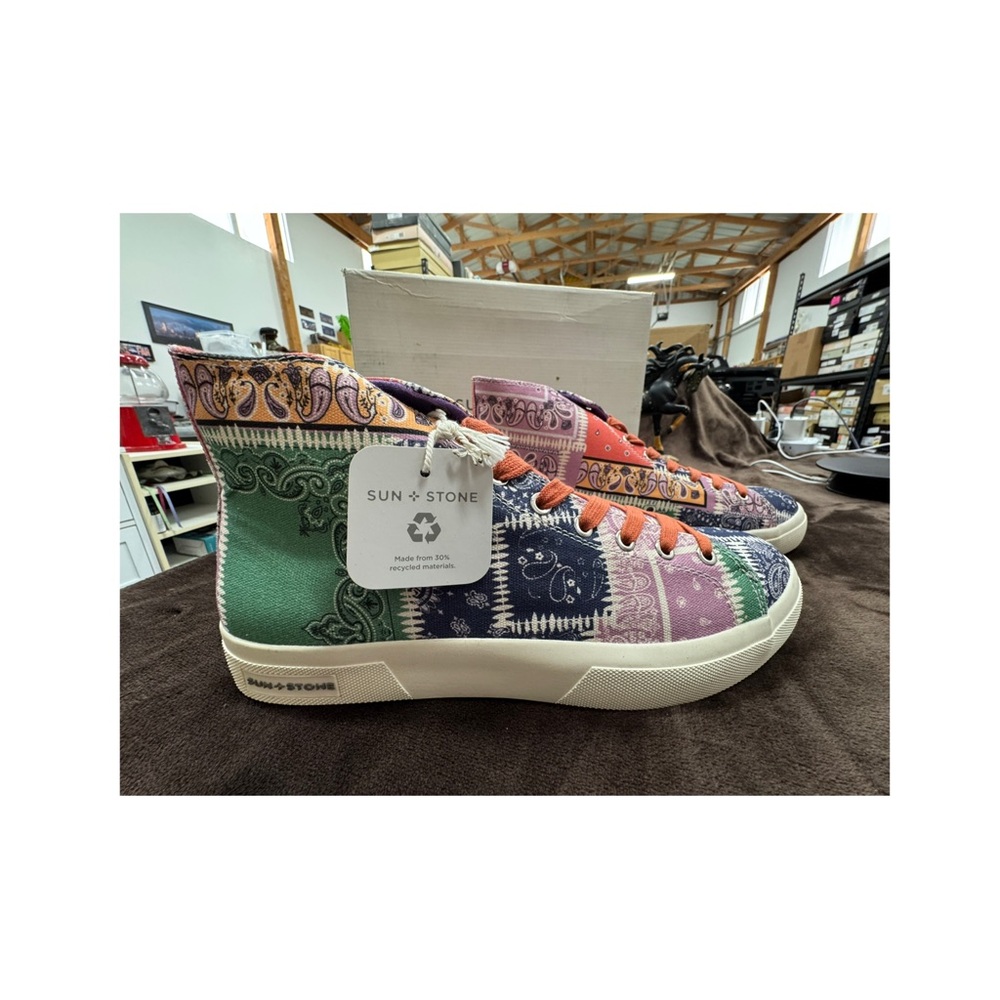 Sun + Stone Men’s Colorful Bandana Pattern High Top Sneakers size 10